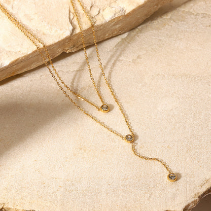 Stainless Steel Zircon Double-Layered Necklace