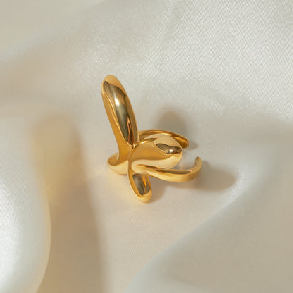 18K Gold-Plated Stainless Steel Butterfly Ring